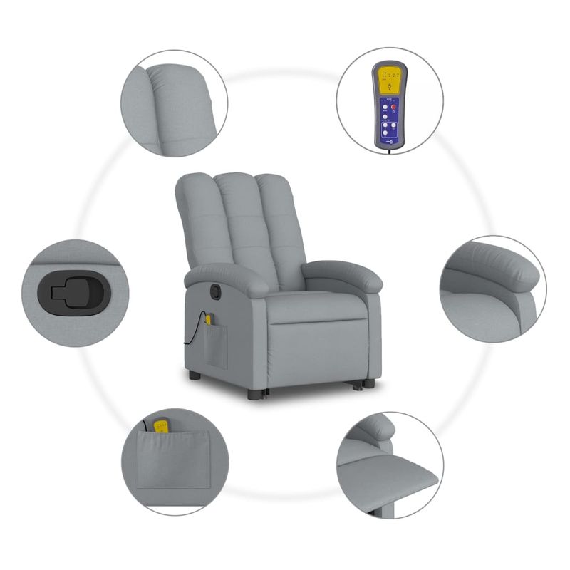 Ingrijire personala si Cosmetice - Sanatate si wellness - Articole wellness - Fotolii de masaj - Fotoliu de masaj rabatabil cu ridicare, gri deschis, textil - Infinity.ro