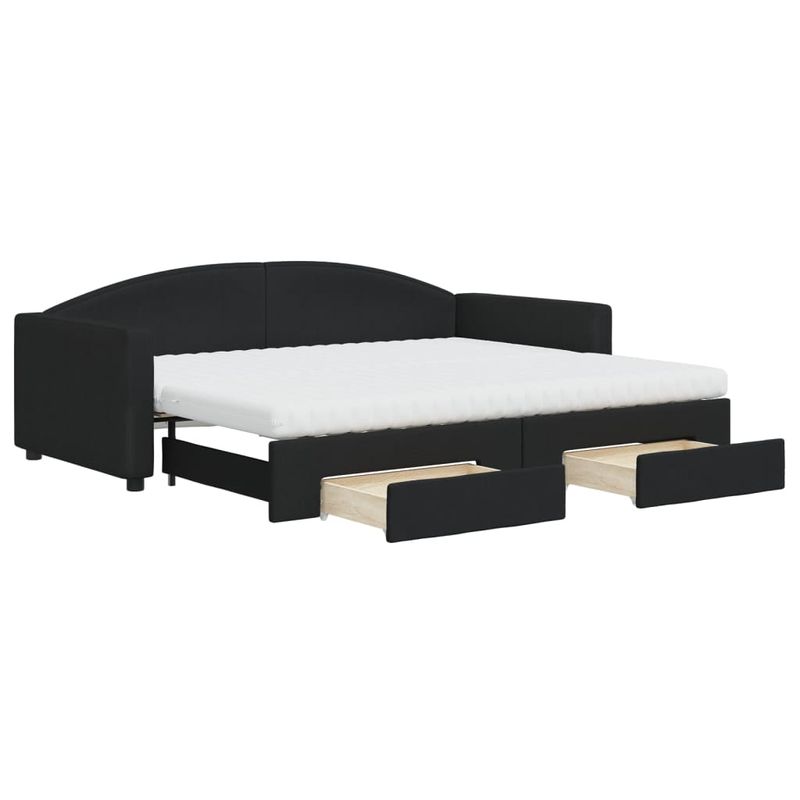 Casa si Gradina - Mobilier - Paturi si accesorii - Paturi - Pat de zi cu extensie si sertare, negru, 90x200 cm, textil - Infinity.ro