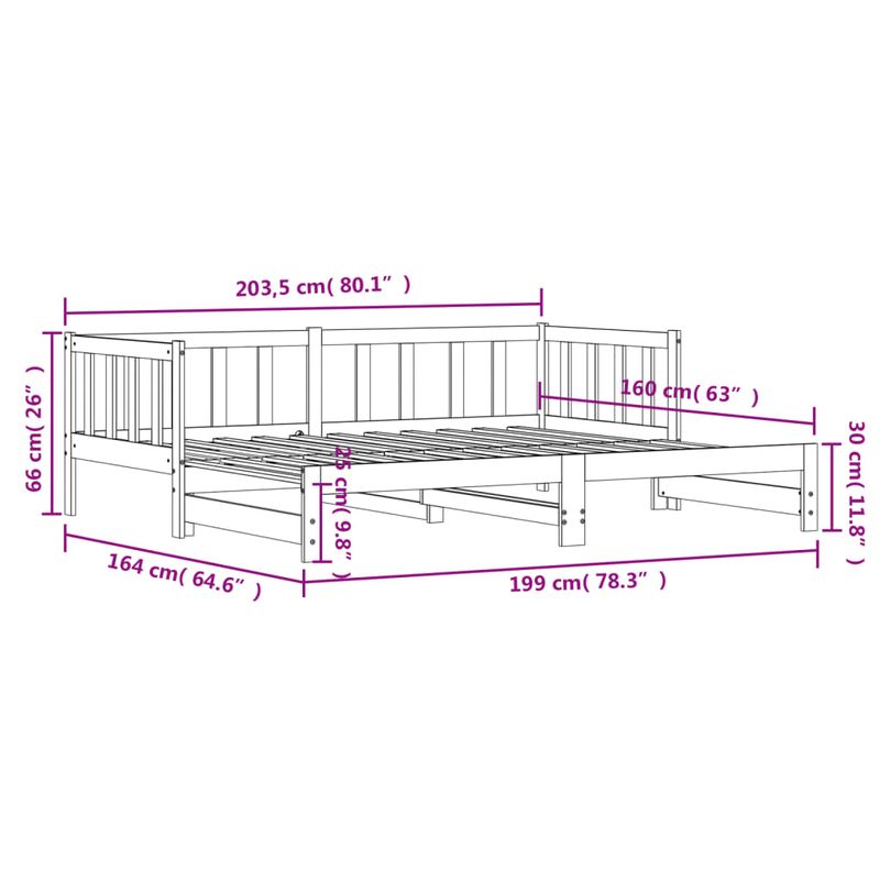 Casa si Gradina - Mobilier - Paturi si accesorii - Paturi - Pat de zi cu extensie, alb, 80x200 cm, lemn masiv de pin - Infinity.ro