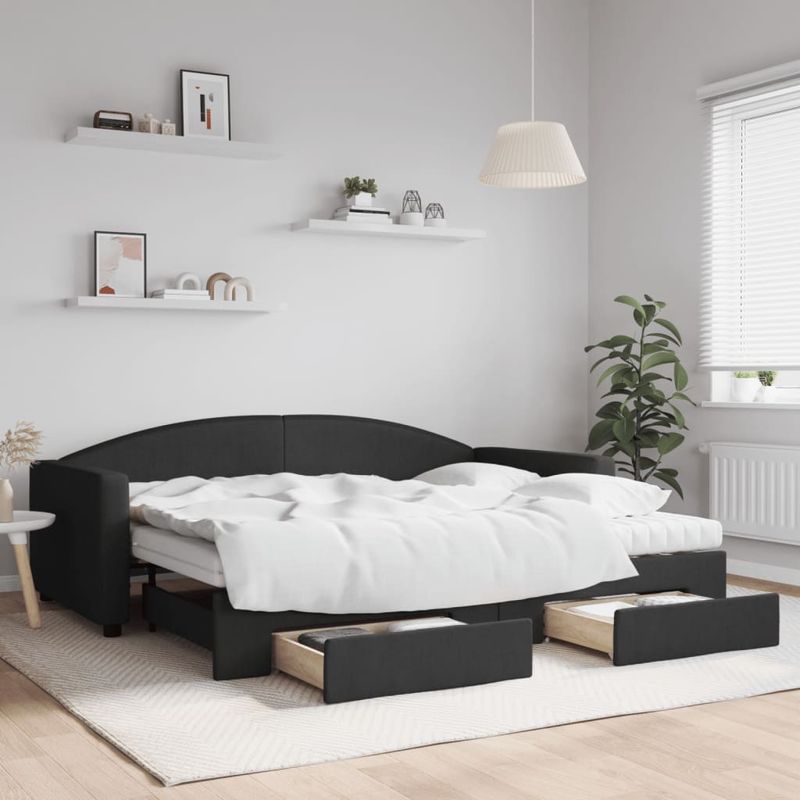 Casa si Gradina - Mobilier - Paturi si accesorii - Paturi - Pat de zi cu extensie si sertare, negru, 90x200 cm, textil - Infinity.ro