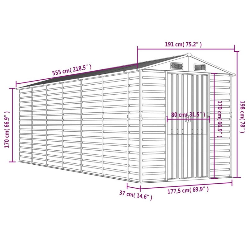 Casa si Gradina - Gradina si terasa - Casute de gradina - Sopron de gradina, gri deschis, 191x555x198 cm otel galvanizat - Infinity.ro