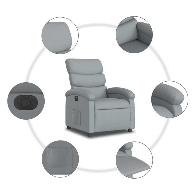 Casa si Gradina - Mobilier - Scaune si fotolii - Fotolii - Fotoliu rabatabil electric, gri deschis, textil - Infinity.ro