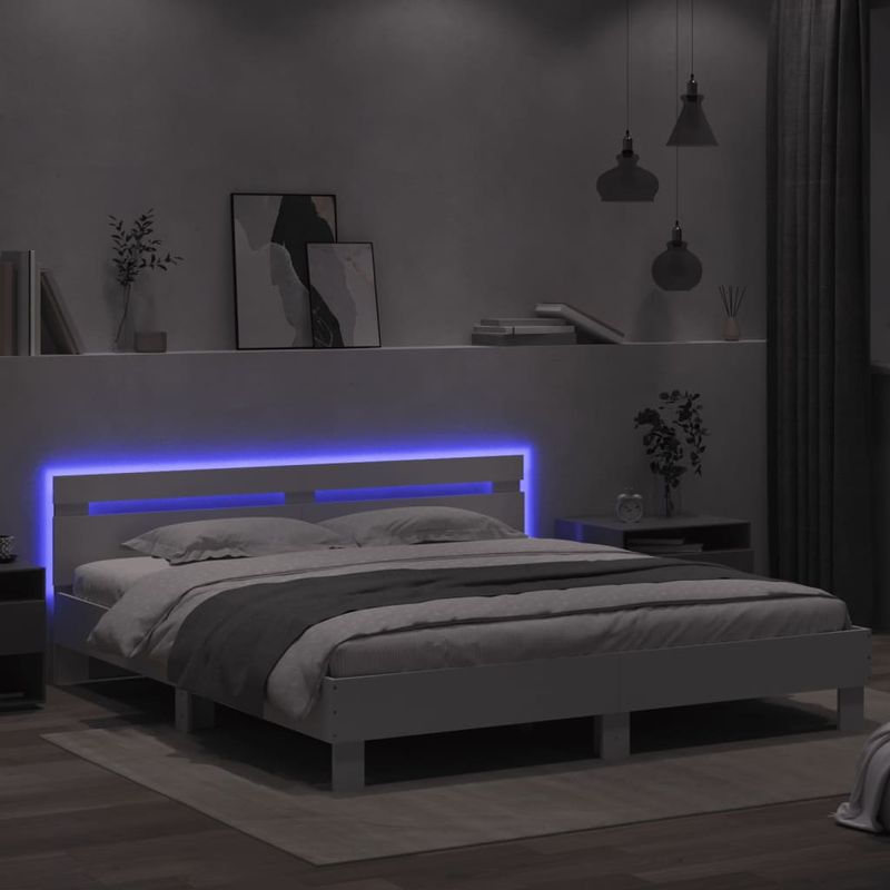 Casa si Gradina - Mobilier - Paturi si accesorii - Paturi - Cadru de pat cu tablie si LED, alb, 200x200 cm - Infinity.ro