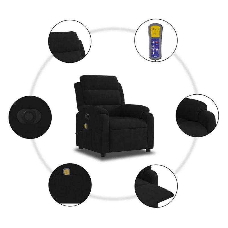 Ingrijire personala si Cosmetice - Sanatate si wellness - Articole wellness - Fotolii de masaj - Fotoliu electric de masaj rabatabil, negru, catifea - Infinity.ro