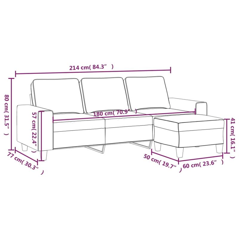 Casa si Gradina - Mobilier - Canapele si coltare - Canapele - Canapea cu 3 locuri si taburet, gri deschis, 180 cm, textil - Infinity.ro