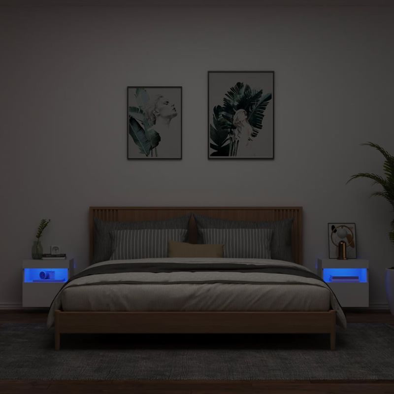 Casa si Gradina - Mobilier - Comode si corpuri - Comode - Comode TV de perete cu lumini LED, 2 buc., alb, 40x30x40 cm - Infinity.ro