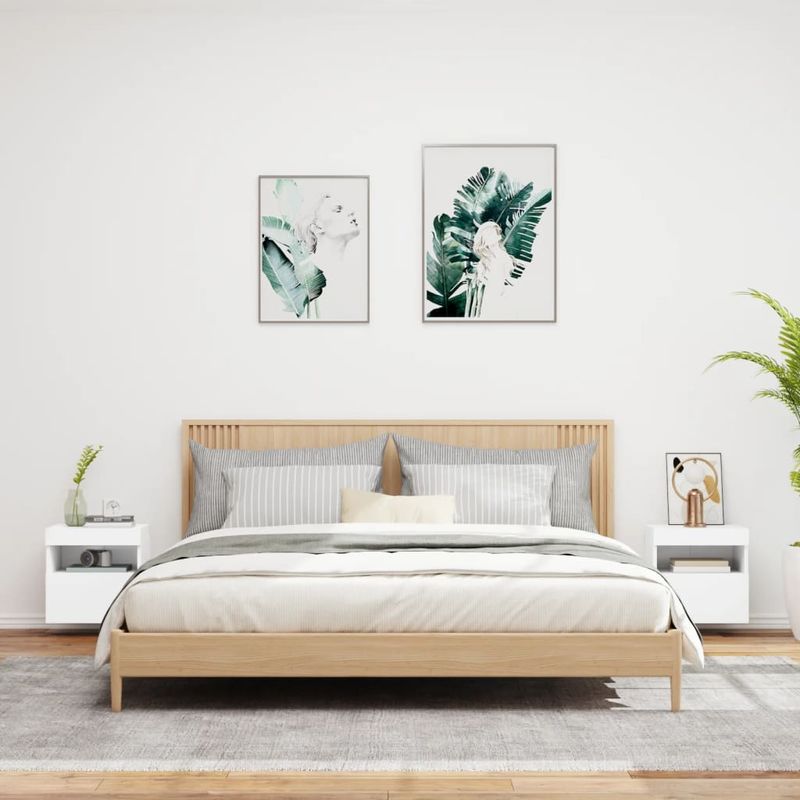 Casa si Gradina - Mobilier - Comode si corpuri - Comode - Comode TV de perete cu lumini LED, 2 buc., alb, 40x30x40 cm - Infinity.ro