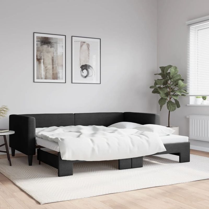 Casa si Gradina - Mobilier - Paturi si accesorii - Paturi - Pat de zi cu extensie, negru, 90x190 cm, textil - Infinity.ro