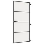 Casa si Gradina - Constructii - Usi interior, exterior si garaj - Usi garaj - Usa de interior negru 93x201,5 cm sticla securiz./aluminiu slim, negru și mat, model 3 bare orizontale - Infinity.ro