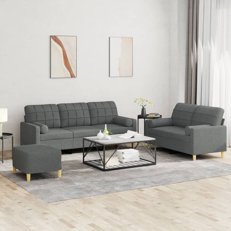 Casa si Gradina - Mobilier - Seturi de mobilier - Seturi living - Set de canapele cu perne, 3 piese, gri inchis, textil - Infinity.ro