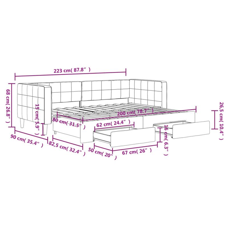 Casa si Gradina - Mobilier - Paturi si accesorii - Paturi - Pat de zi cu extensie si sertare, gri deschis 80x200 cm catifea - Infinity.ro