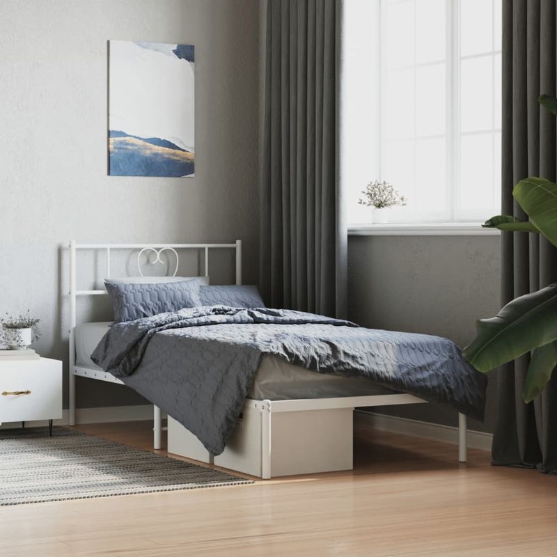 Casa si Gradina - Mobilier - Paturi si accesorii - Paturi - Cadru de pat din metal cu tablie, alb, 100x200 cm - Infinity.ro