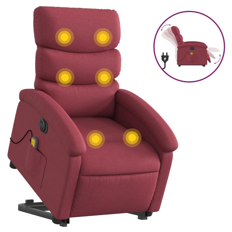 Ingrijire personala si Cosmetice - Sanatate si wellness - Articole wellness - Fotolii de masaj - Fotoliu de masaj electric rabatabil cu ridicare rosu vin textil - Infinity.ro
