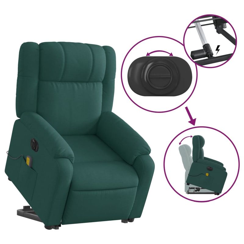 Ingrijire personala si Cosmetice - Sanatate si wellness - Articole wellness - Fotolii de masaj - Fotoliu electric masaj rabatabil / ridicare verde inchis textil - Infinity.ro