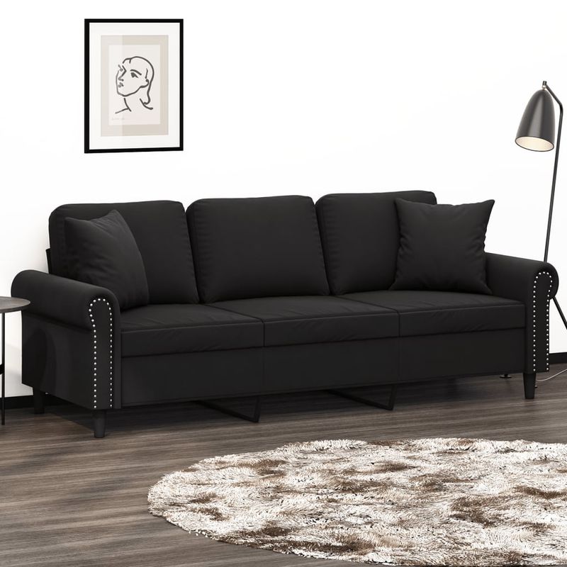 Casa si Gradina - Mobilier - Canapele si coltare - Canapele - Canapea cu 3 locuri cu pernute, negru, 180 cm, catifea - Infinity.ro
