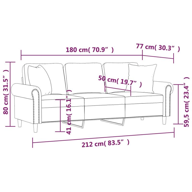 Casa si Gradina - Mobilier - Canapele si coltare - Canapele - Canapea cu 3 locuri cu pernute, negru, 180 cm, catifea - Infinity.ro