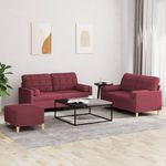 Casa si Gradina - Mobilier - Seturi de mobilier - Seturi living - Set canapea cu perne, 3 piese, rosu vin, material textil - Infinity.ro