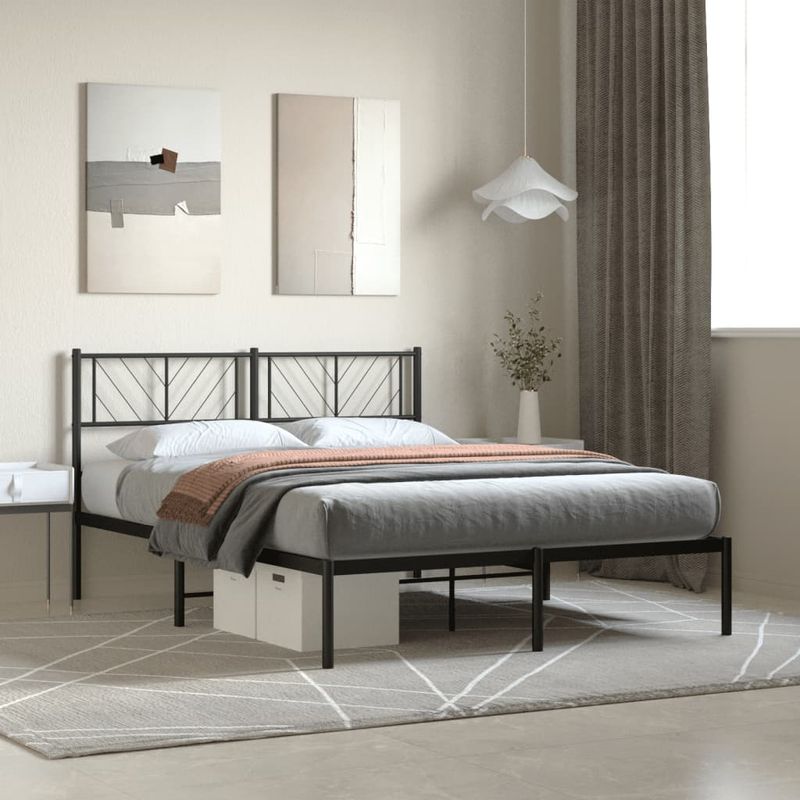Casa si Gradina - Mobilier - Paturi si accesorii - Paturi - Cadru de pat metalic cu tablie, negru, 150x200 cm - Infinity.ro