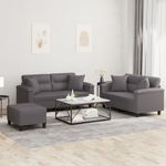 Casa si Gradina - Mobilier - Seturi de mobilier - Seturi living - Set de canapele cu perne, 3 piese, gri, piele ecologica - Infinity.ro