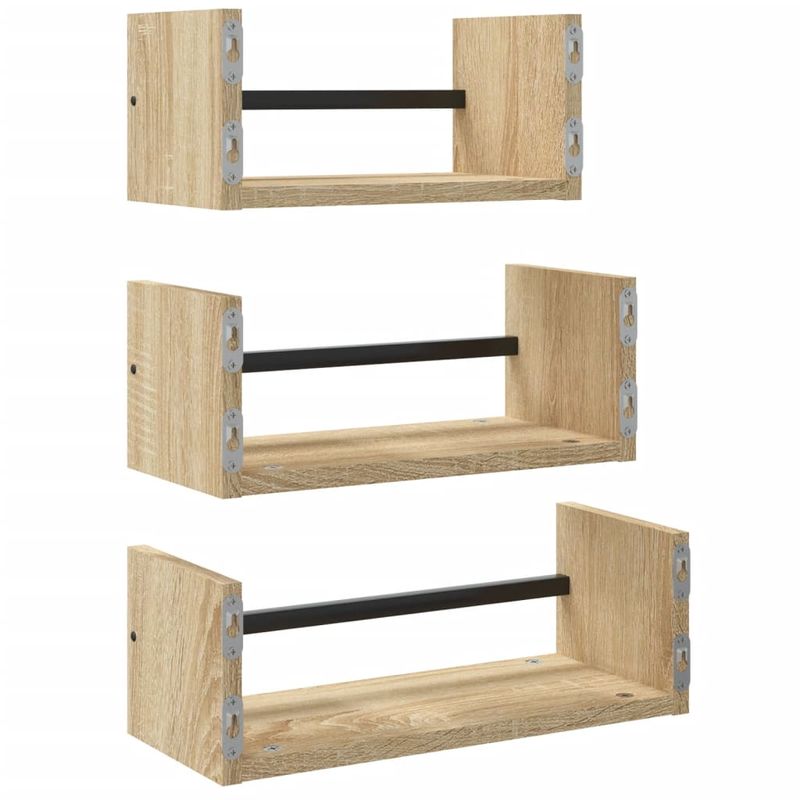 Casa si Gradina - Mobilier - Biblioteci si rafturi - Rafturi - Set rafturi perete cu bare, 3 buc, stejar sonoma lemn prelucrat - Infinity.ro