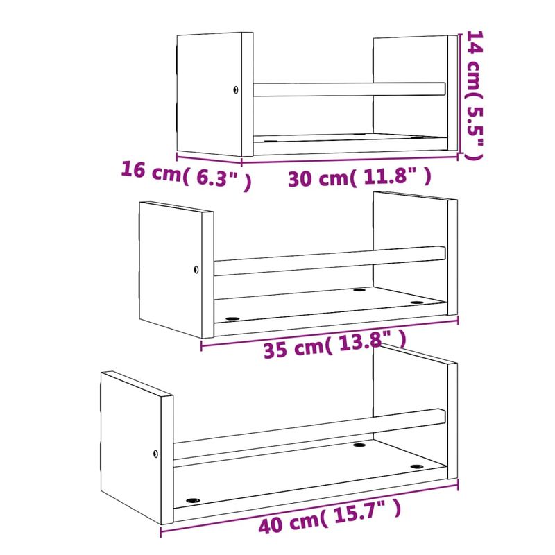 Casa si Gradina - Mobilier - Biblioteci si rafturi - Rafturi - Set rafturi perete cu bare, 3 buc, stejar sonoma lemn prelucrat - Infinity.ro