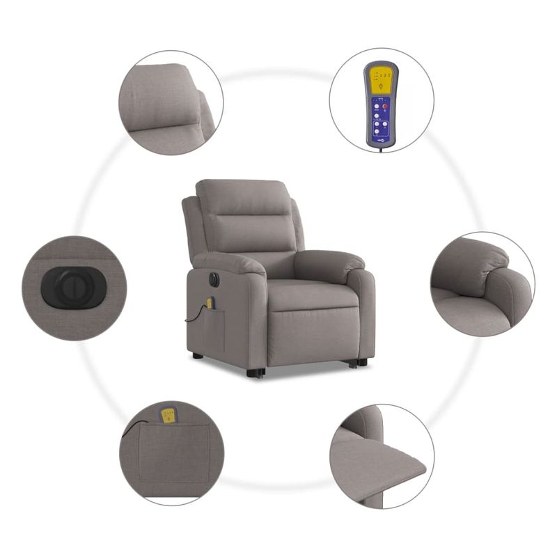 Ingrijire personala si Cosmetice - Sanatate si wellness - Articole wellness - Fotolii de masaj - Fotoliu electric masaj rabatabil cu ridicare, gri taupe, textil - Infinity.ro