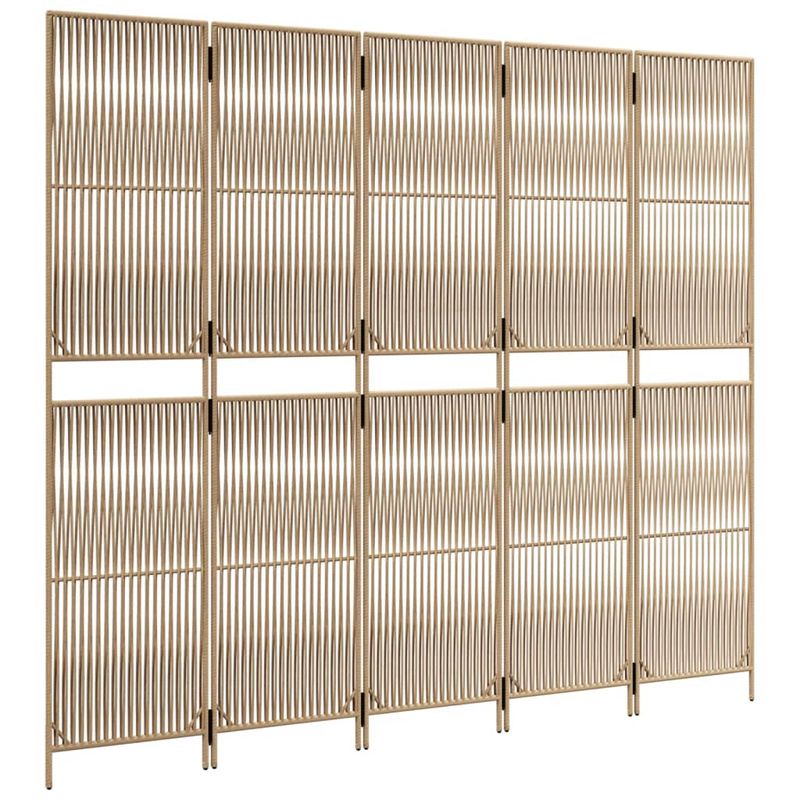 Casa si Gradina - Decoratiuni - Pereti despartitori si paravane - Separator de camera cu 5 panouri, bej, poliratan, model țesătură cu linii, mărime 245x200 cm - Infinity.ro