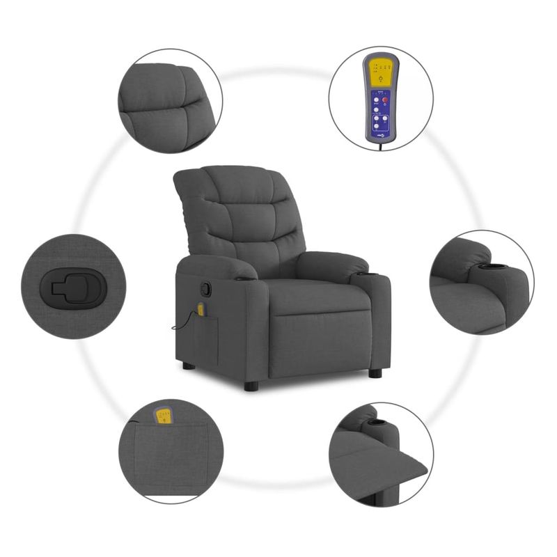 Ingrijire personala si Cosmetice - Sanatate si wellness - Articole wellness - Fotolii de masaj - Fotoliu de masaj rabatabil, gri inchis, material textil - Infinity.ro