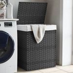 Market - Spalare si intretinere rufe - Uscatoare de rufe si accesorii - Cos de rufe cu capac, gri, 46x33x60 cm, poliratan - Infinity.ro