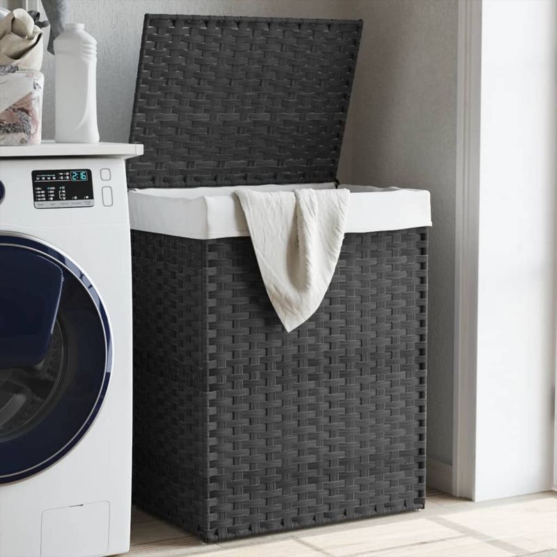 Market - Spalare si intretinere rufe - Uscatoare de rufe si accesorii - Cos de rufe cu capac, gri, 46x33x60 cm, poliratan - Infinity.ro