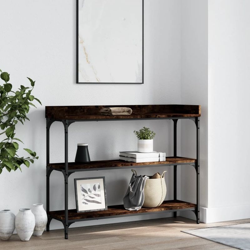 Casa si Gradina - Mobilier - Comode si corpuri - Console - Masuta consola cu rafturi, stejar fumuriu, 100x30x80 cm - Infinity.ro