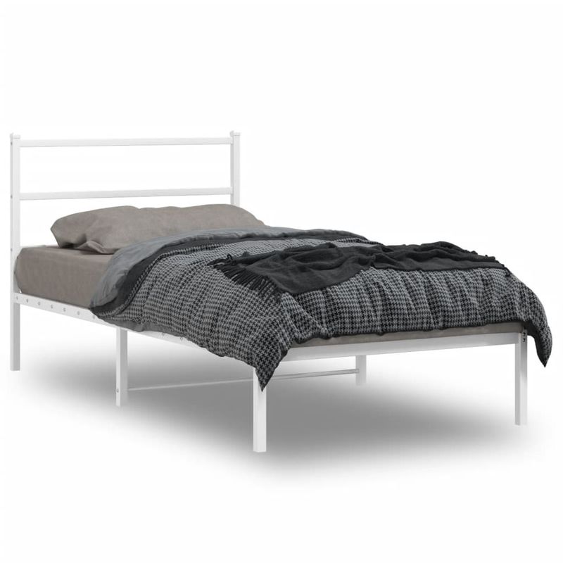 Casa si Gradina - Mobilier - Paturi si accesorii - Paturi - Cadru de pat din metal cu tablie, alb, 100x200 cm - Infinity.ro