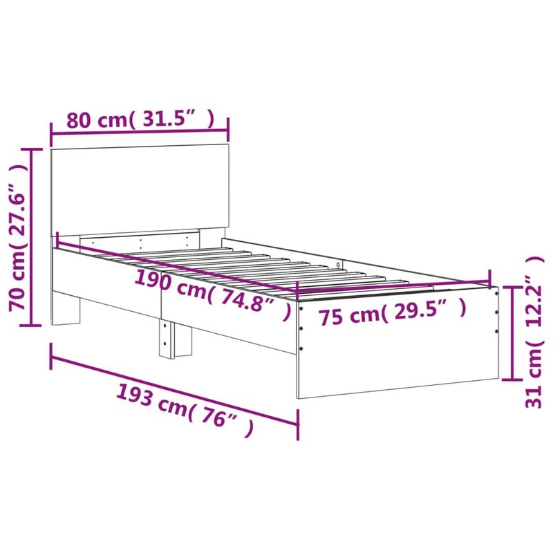 Casa si Gradina - Mobilier - Paturi si accesorii - Paturi - Cadru de pat cu tablie stejar sonoma 75x190 cm lemn prelucrat - Infinity.ro
