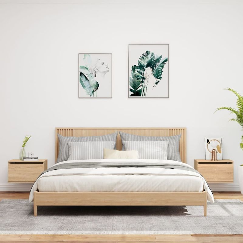 Casa si Gradina - Mobilier - Comode si corpuri - Noptiere - Noptiere montate pe perete cu lumini LED, 2 buc., stejar sonoma - Infinity.ro