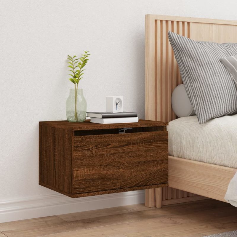 Casa si Gradina - Mobilier - Comode si corpuri - Noptiere - Noptiera montata pe perete cu lumini LED, stejar maro - Infinity.ro