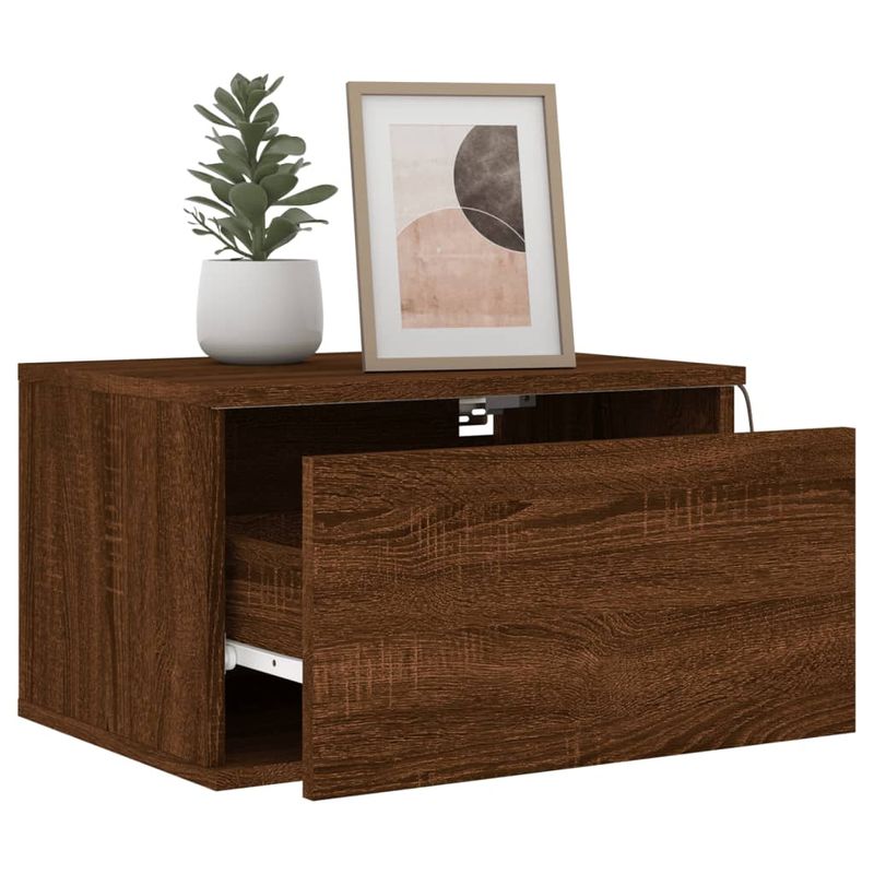 Casa si Gradina - Mobilier - Comode si corpuri - Noptiere - Noptiera montata pe perete cu lumini LED, stejar maro - Infinity.ro