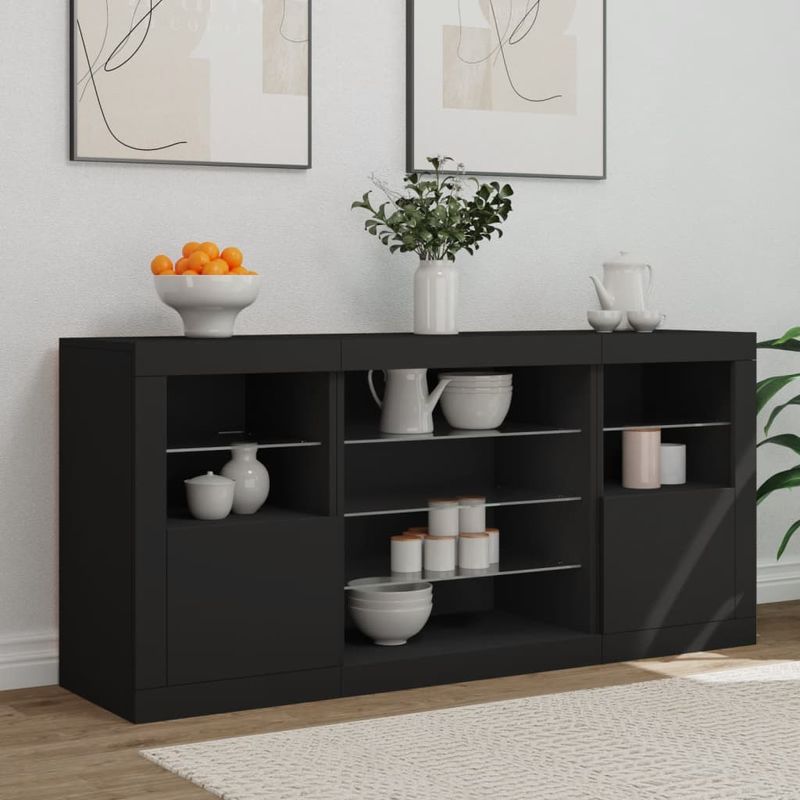 Casa si Gradina - Mobilier - Comode si corpuri - Comode - Servanta cu lumini LED, negru, 142,5x37x67 cm - Infinity.ro