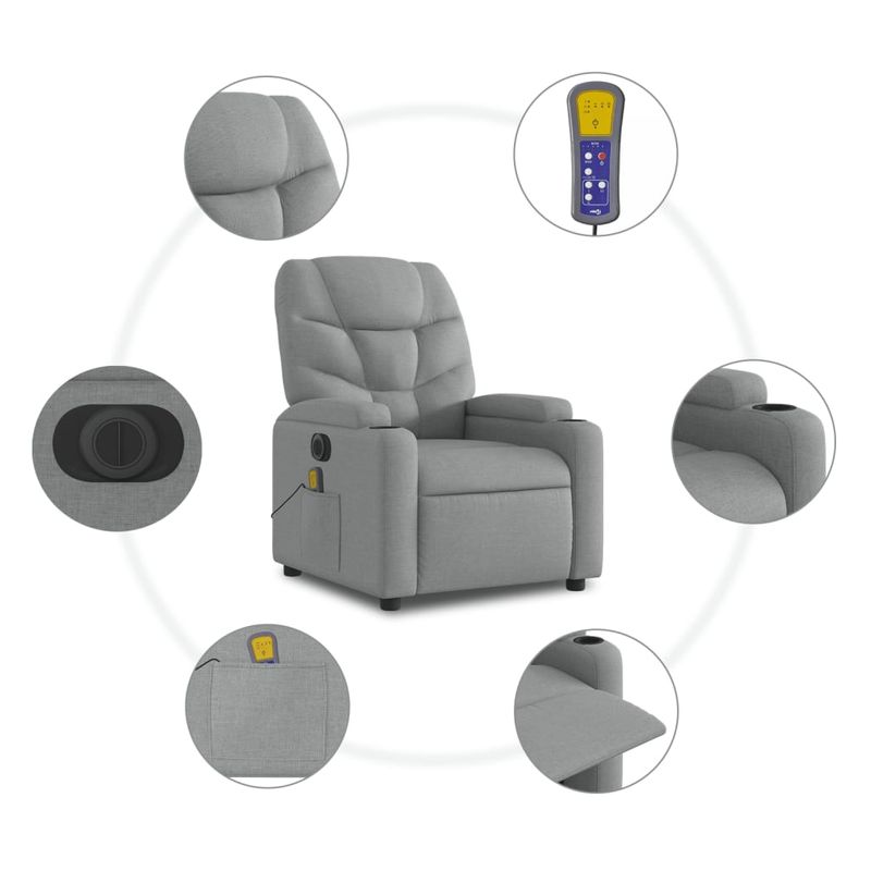 Ingrijire personala si Cosmetice - Sanatate si wellness - Articole wellness - Fotolii de masaj - Fotoliu electric de masaj rabatabil, gri deschis, microfibra - Infinity.ro