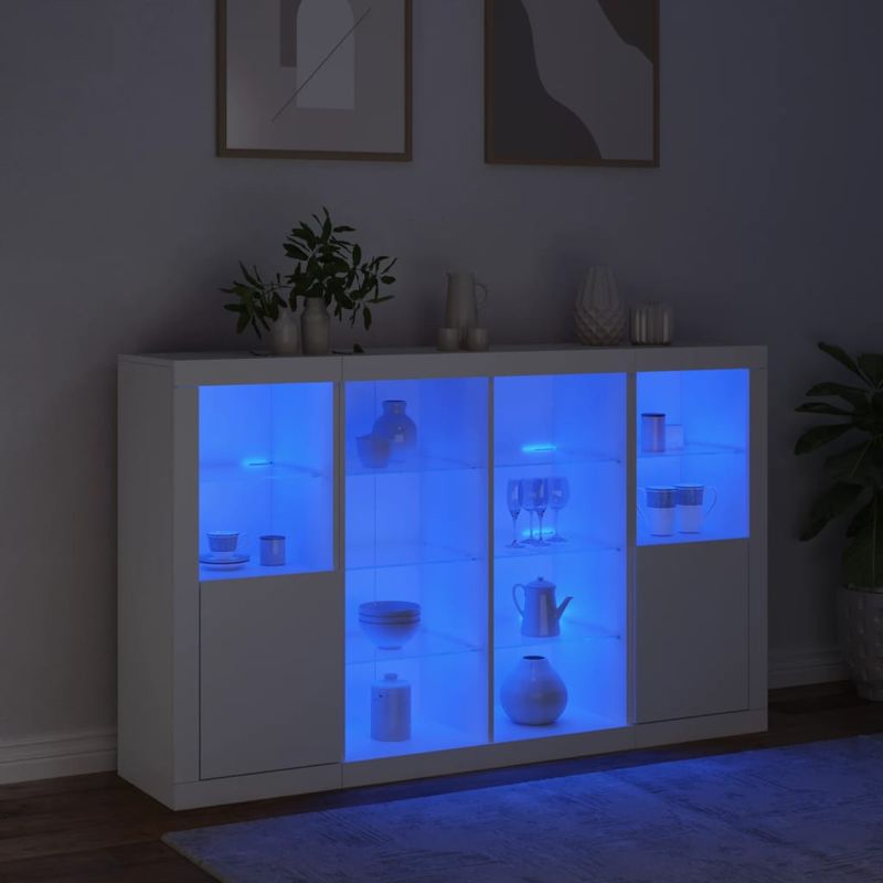 Casa si Gradina - Mobilier - Comode si corpuri - Comode - Servanta cu lumini LED, 3 buc., alb, lemn prelucrat - Infinity.ro
