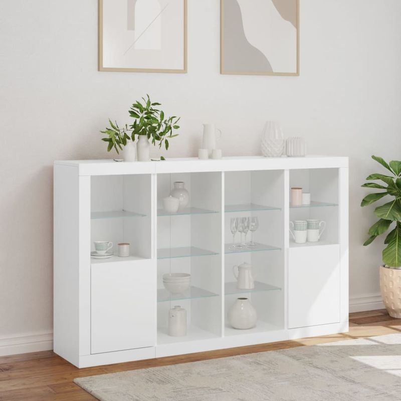 Casa si Gradina - Mobilier - Comode si corpuri - Comode - Servanta cu lumini LED, 3 buc., alb, lemn prelucrat - Infinity.ro
