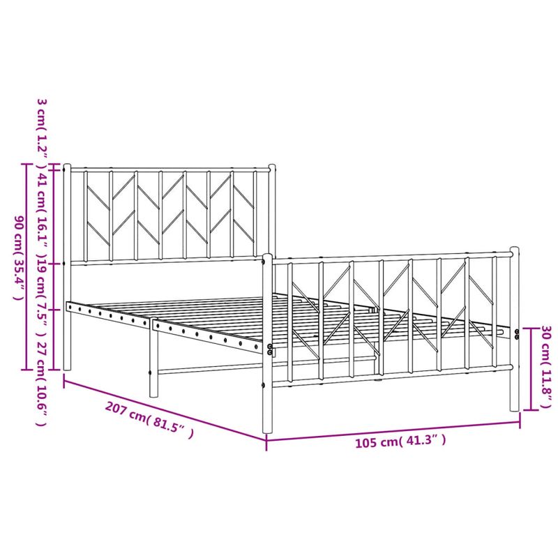 Casa si Gradina - Mobilier - Paturi si accesorii - Paturi - Cadru de pat metalic cu tablie de cap/picioare  alb, 100x200 cm - Infinity.ro