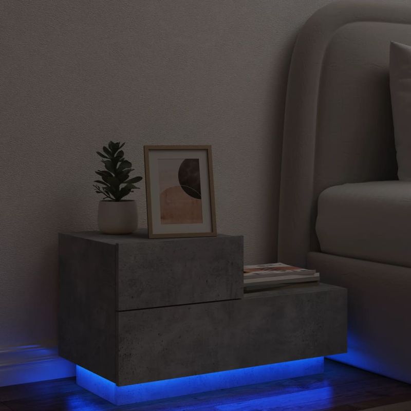 Casa si Gradina - Mobilier - Comode si corpuri - Noptiere - Noptiera cu lumini LED, gri beton, 70x36x40,5 cm - Infinity.ro