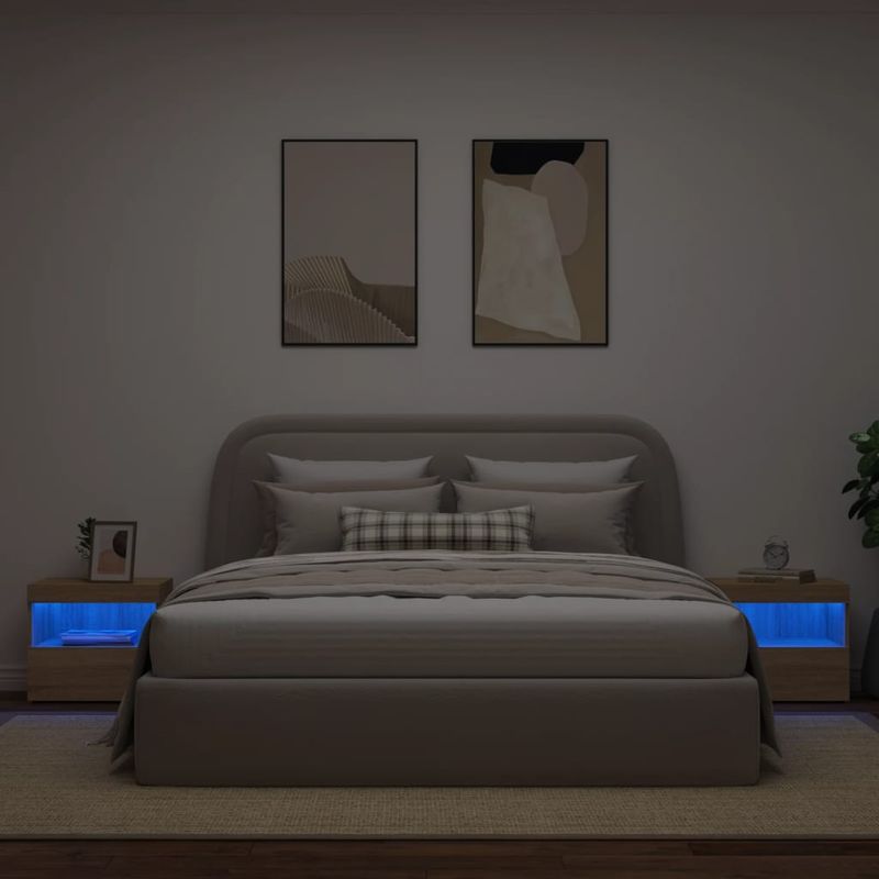 Casa si Gradina - Mobilier - Comode si corpuri - Noptiere - Noptiere cu lumini LED, 2 buc., stejar sonoma, 50x40x45 cm - Infinity.ro