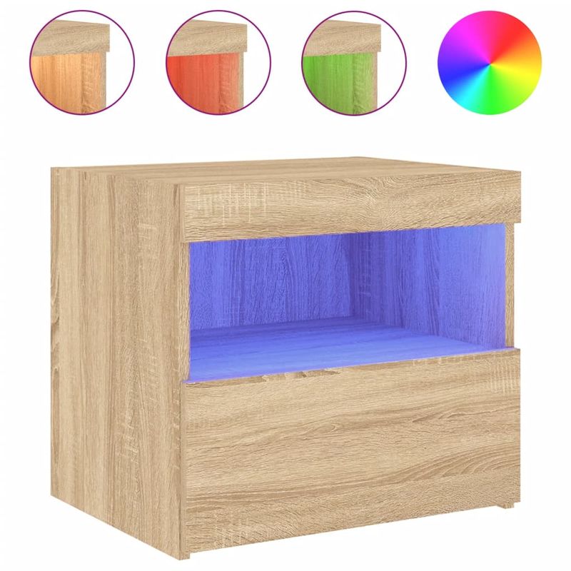 Casa si Gradina - Mobilier - Comode si corpuri - Noptiere - Noptiere cu lumini LED, 2 buc., stejar sonoma, 50x40x45 cm - Infinity.ro