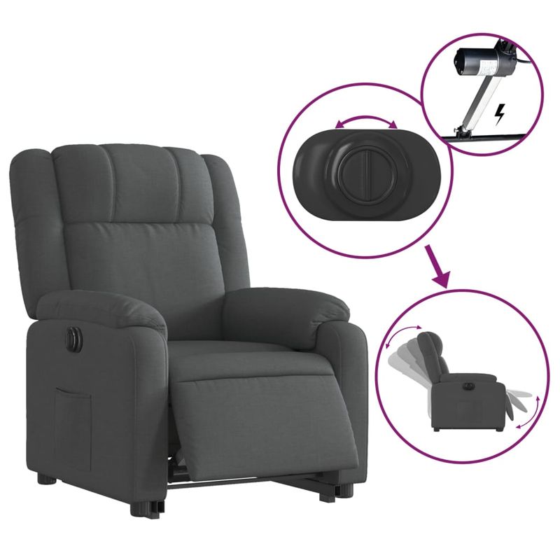 Casa si Gradina - Mobilier - Scaune si fotolii - Fotolii - Fotoliu electric rabatabil cu ridicare, gri inchis, textil - Infinity.ro