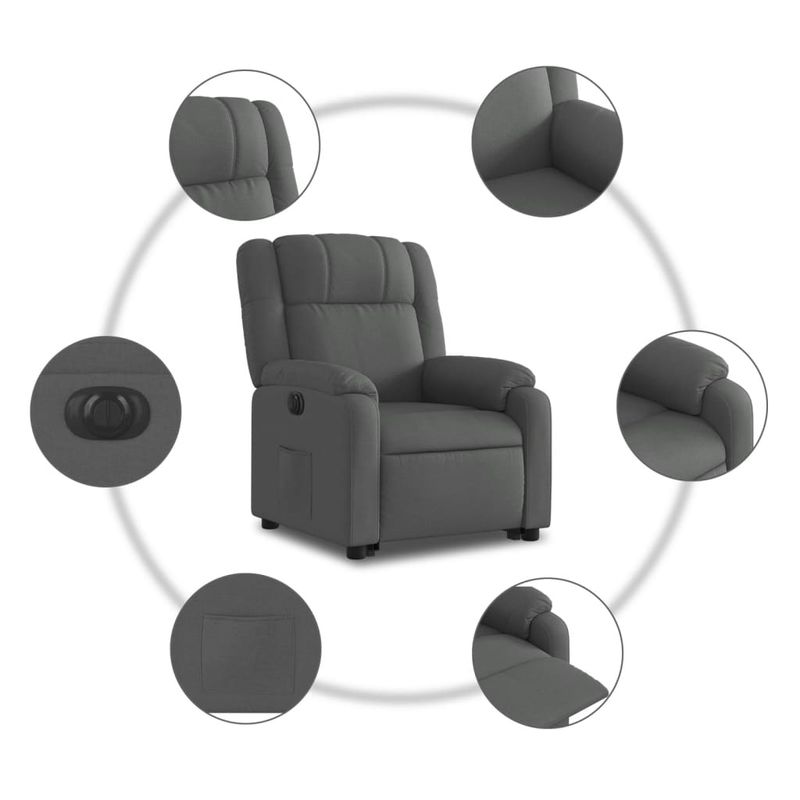 Casa si Gradina - Mobilier - Scaune si fotolii - Fotolii - Fotoliu electric rabatabil cu ridicare, gri inchis, textil - Infinity.ro