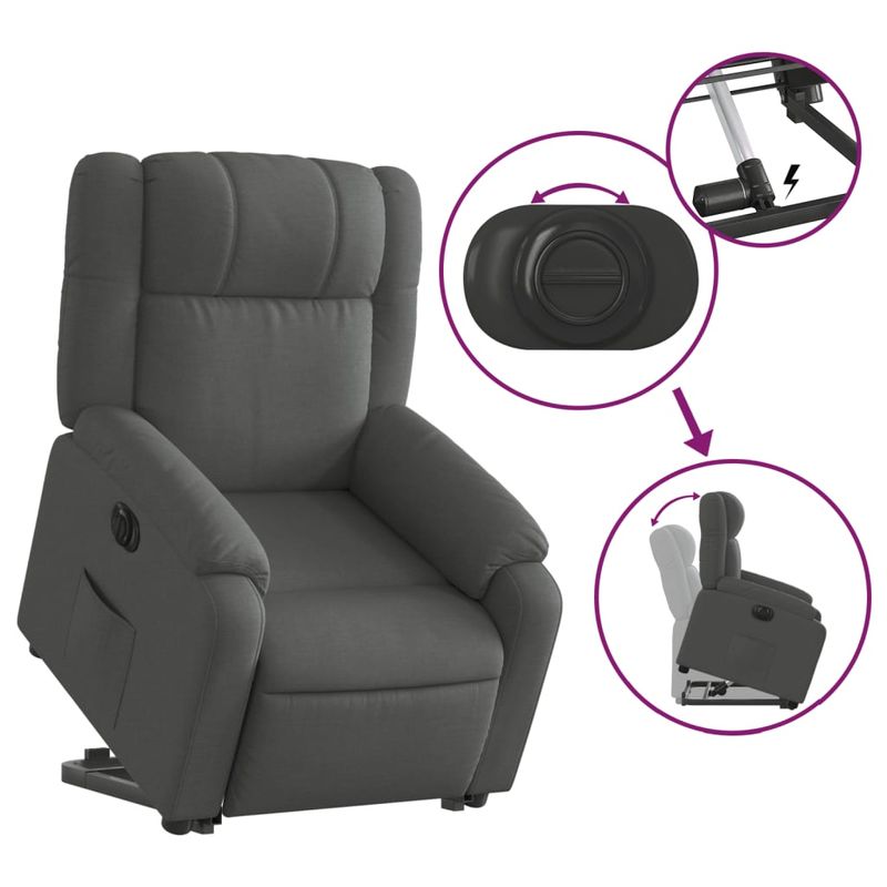 Casa si Gradina - Mobilier - Scaune si fotolii - Fotolii - Fotoliu electric rabatabil cu ridicare, gri inchis, textil - Infinity.ro