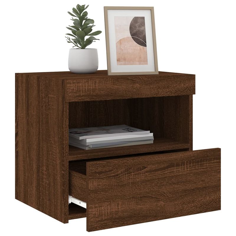 Casa si Gradina - Mobilier - Comode si corpuri - Noptiere - Noptiera cu lumini LED, stejar maro, 50x40x45 cm - Infinity.ro