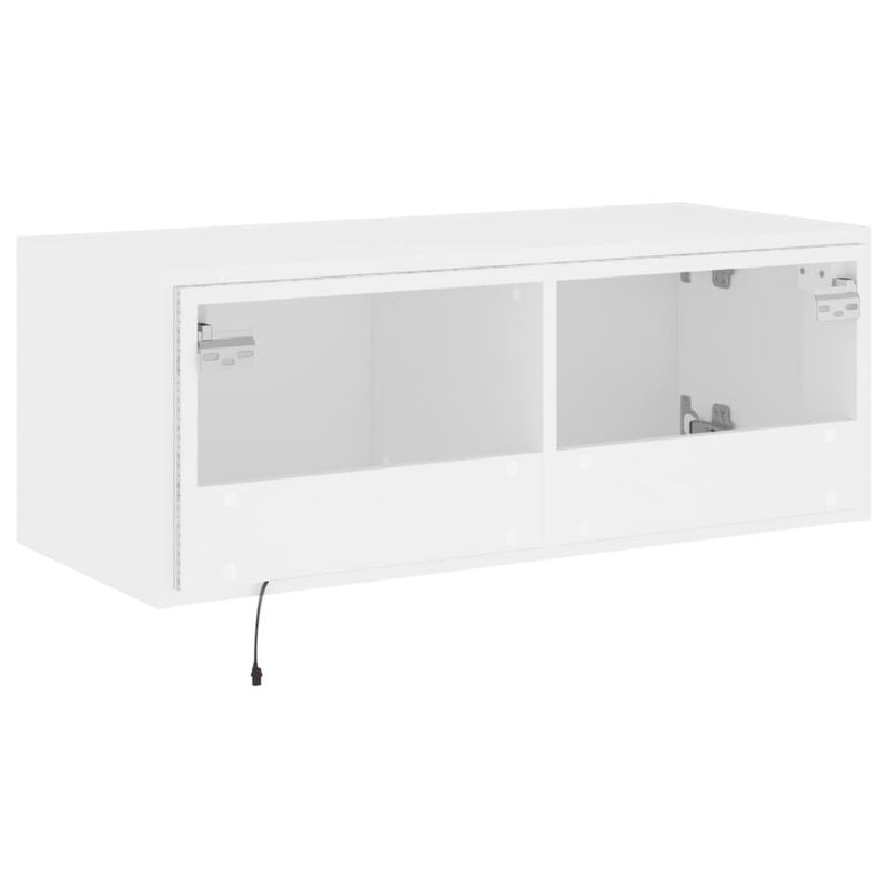 Casa si Gradina - Mobilier - Comode si corpuri - Comode - Comoda TV de perete cu lumini LED, alb, 80x35x31 cm - Infinity.ro