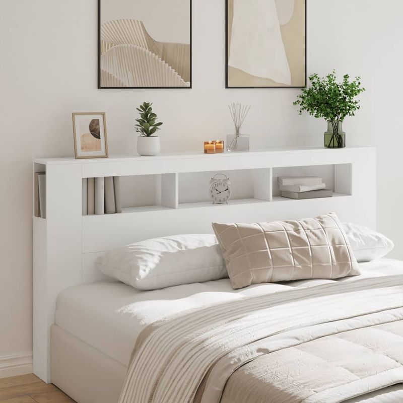Casa si Gradina - Mobilier - Paturi si accesorii - Accesorii paturi - Tablie de pat cu LED, alb, 200x18,5x103,5 cm, lemn prelucrat - Infinity.ro